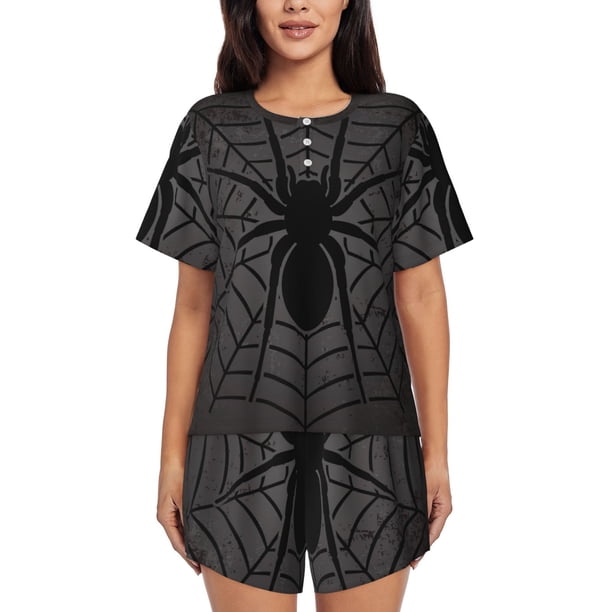 Fotbe Black Spider On Web 1 Conjunto de Pijama Estampado para Mujer, 2 Piezas, Ropa de Dormir con Camiseta de Manga Corta y Shorts Suaves-Large