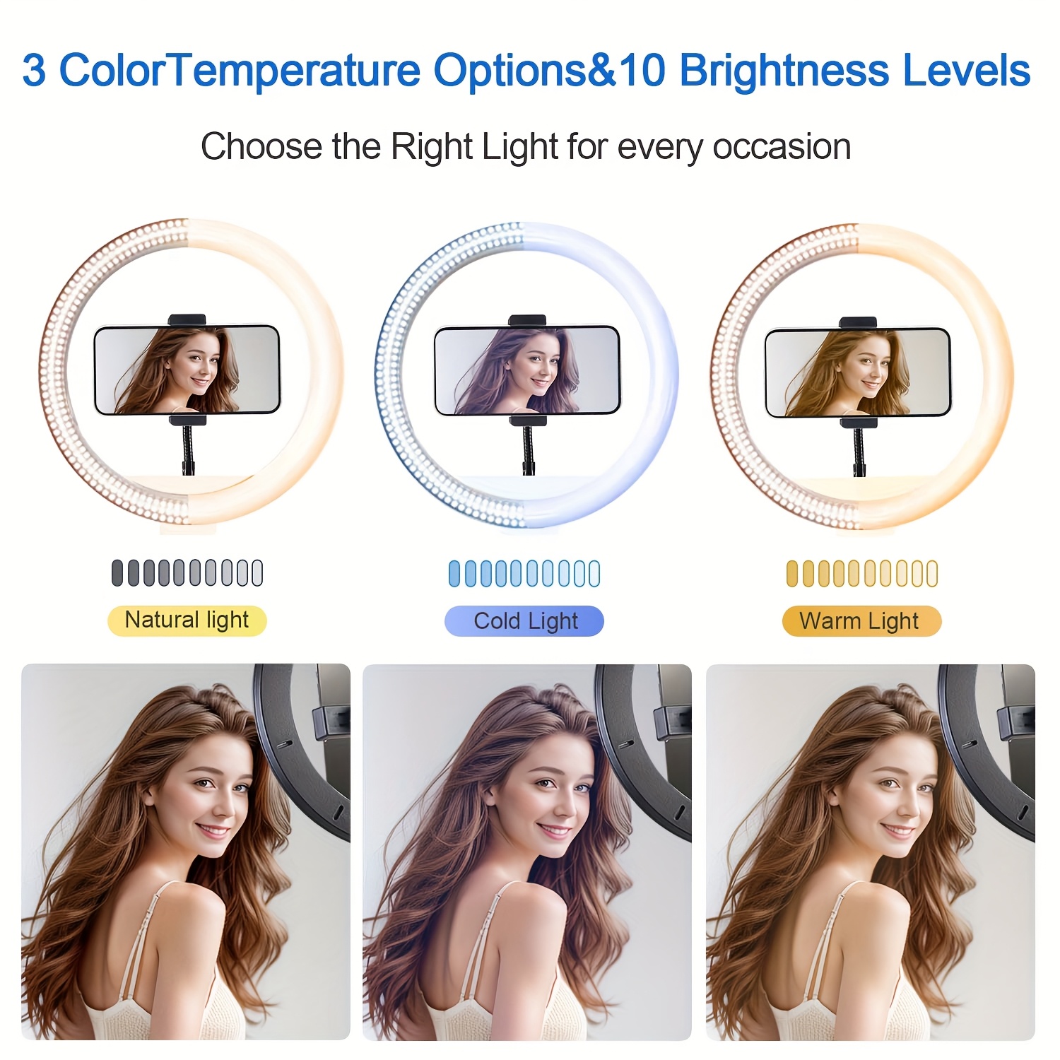 ZOMEI 10" RGB Ring Light w/63" Stand, Dimmable LED for Selfie/Makeup/Live, USB Powered, Phone Stand & Clamp, Portable