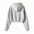 thumbnail image 5 of Womens Cropped Zip Up Hoodie Y2K Long Sleeve Sweatshirt Casual Loose Fit Jacket Beige S, 5 of 7