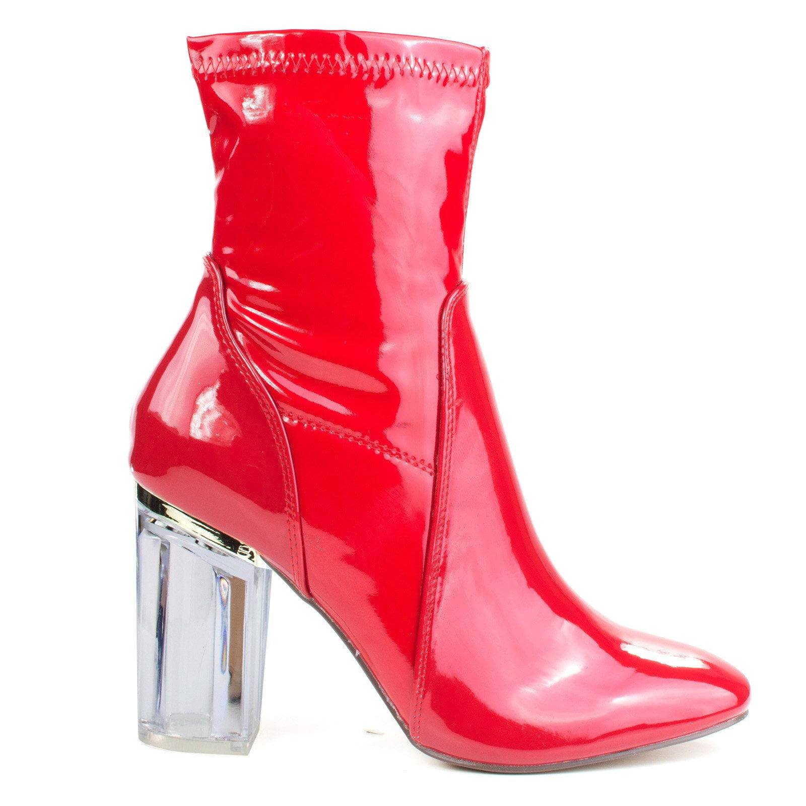 latex boots with clear heel
