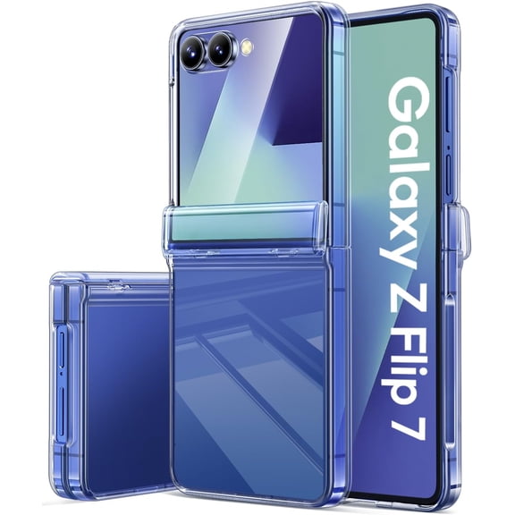 for Galaxy Z Flip 7 Case Clear, [Non-Yellowing] & Hinge Protection Outer Screen Protector, Compatible with Wireless Charging, Shockproof Slim 5G 2025, Clear