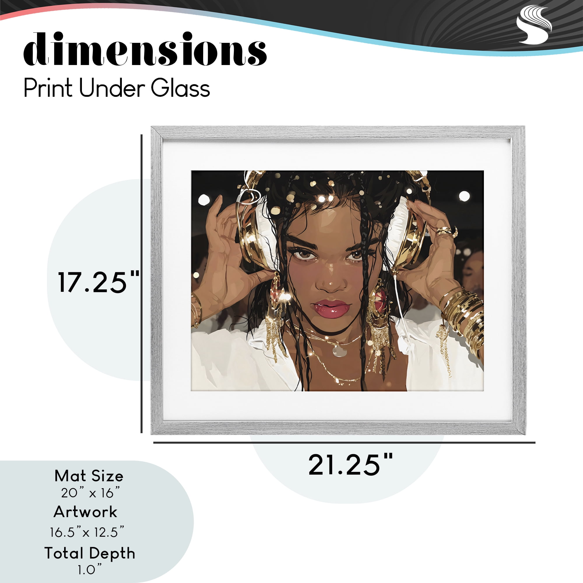 Stupell Industries Gold Headphones Glam Female Gray Framed Print Under Glass, design by Franklyn Gregory