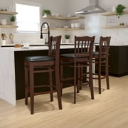 Flash Furniture HERCULES Series Vertical Slat Back Mahogany Wood Restaurant Barstool - Black Vinyl Seat