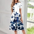 thumbnail image 2 of bbyeadc Summer Dresses for Women 2025 Boho Short Sleeve Round Neck Mid-Length Dresses with Side Pocket Casual Loose A Line Dress Beach Floral Print Sundresses, Blue 2XL, 2 of 5