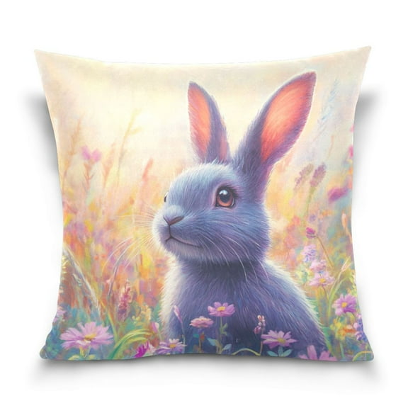 Throw Pillow Covers Soft Comfortable Pillow Case Decorative Pillowcase 16" x 16" Cute Purple Rabbit