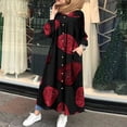 thumbnail image 1 of Robes de Bal Mode Femme Col en V Manches Longues Coton Lin Imprimé Robe Longueur Cheville Robe Longue Robe T-Shirt pour Femmes en Liquidation, 1 of 8