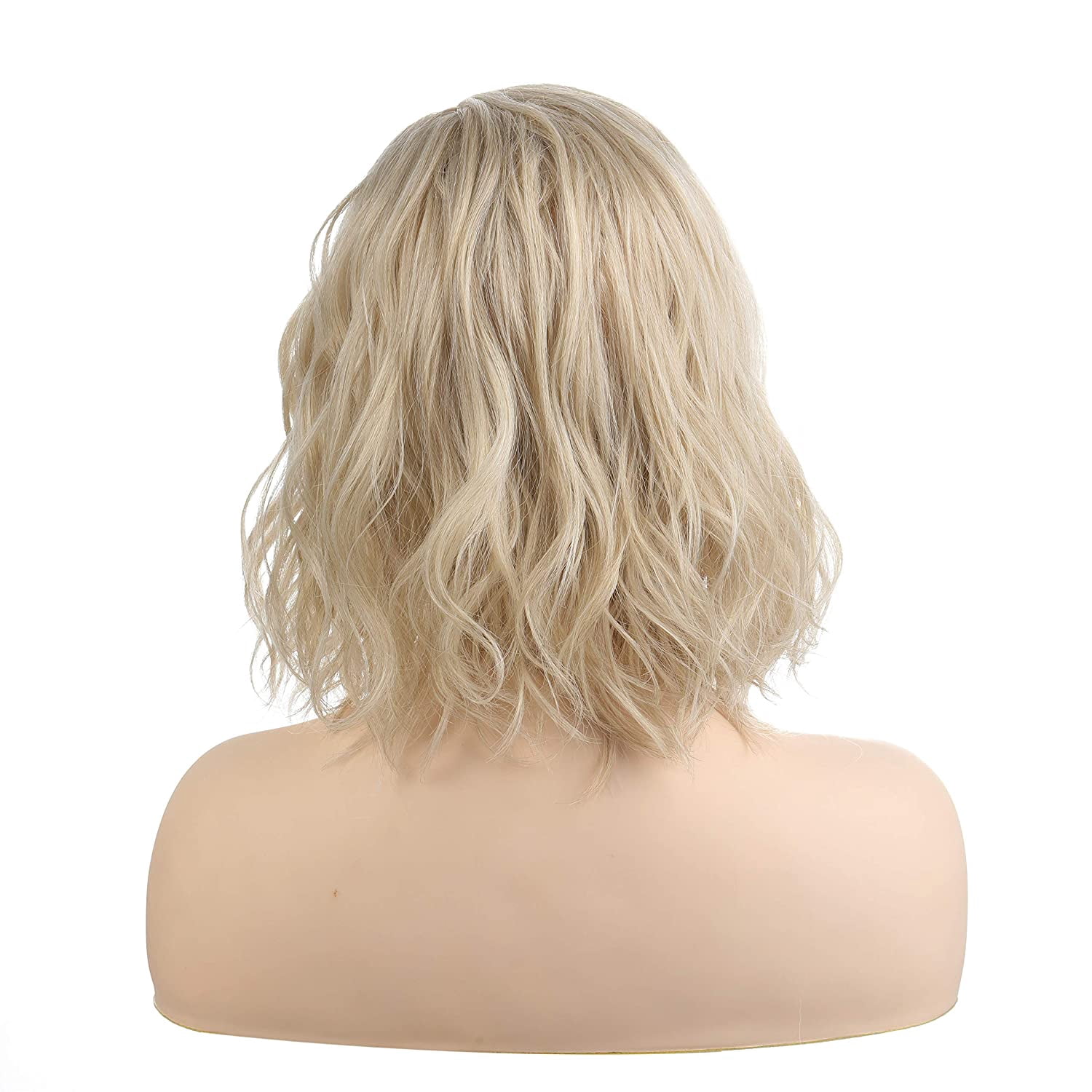 Shoulder Length Side Part Lace Front Short Wavy Hair Bob Wigs for Women (M6182 - Blonde Blended)