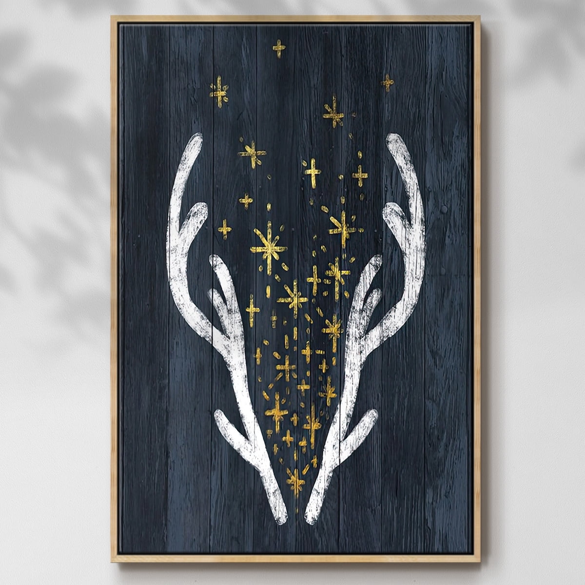 Antlers & Magic - Framed Gallery Wrapped Holiday Canvas - 17 x 25 - Natural Wood Frame