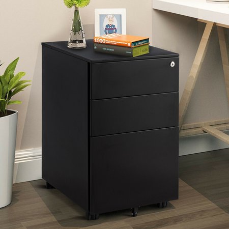 Costway 3 Drawer Filing Cabinet Locking Pedestal Under Desk Home