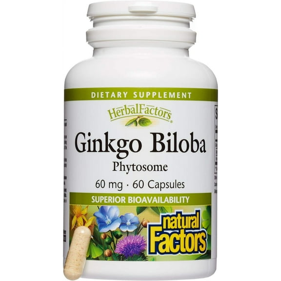 Natural Factors HerbalFactors, Ginkgo Biloba Phytosome, Supports Circulation and Brain Health, 60 Capsules