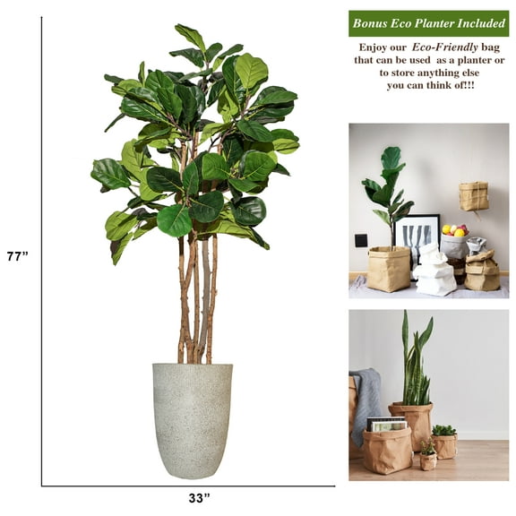 Vintage Home Artificial Faux Fig Tree 69" Large Fake Plant Real Touch for Indoor Home and Office Accent Décor with Stylish Fiberstone Planter