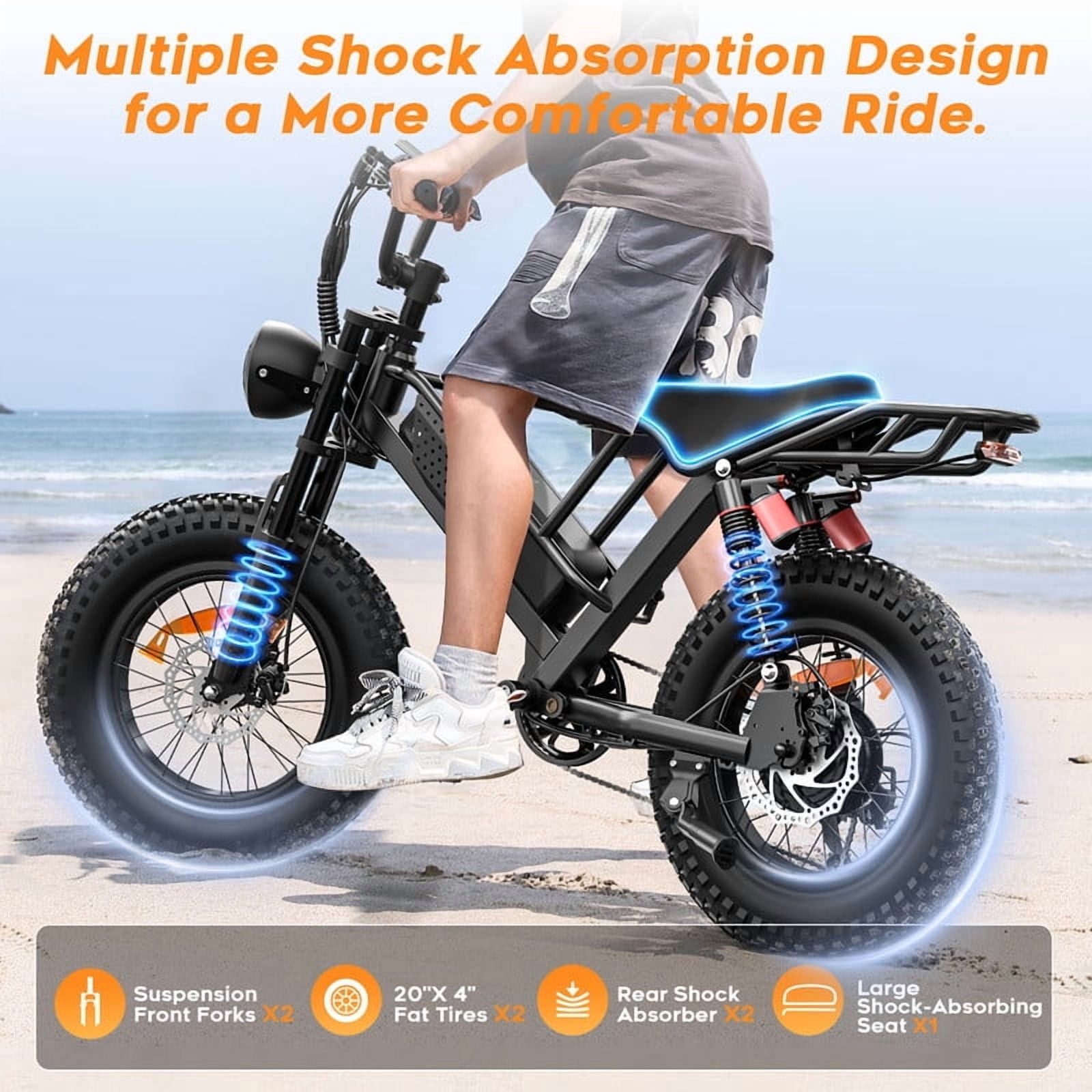 SPACEWALK M7 Electric Bike for Adults–750W Motor,20"x4" Fat Tires,24.9MPH Top Speed, 48V 15Ah Removable Battery,Dual Front & Rear Suspension