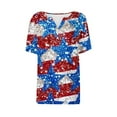 thumbnail image 4 of VKOYWKM Women's 4th of July T Shirts American Flag Henley Shirts USA Patriotic Independence Day Tops Button V Neck Short Sleeve T-Shirts, 4 of 5