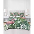 thumbnail image 2 of Twin XL Quilt Bedding Set, Pink Flamingo Reversible Summer Quilt 3 Pieces, Summer Tropical Plants Green Leaves Lightweight Bedspreads Coverlets with 2 Pillow Shams for All Seasons, 2 of 5