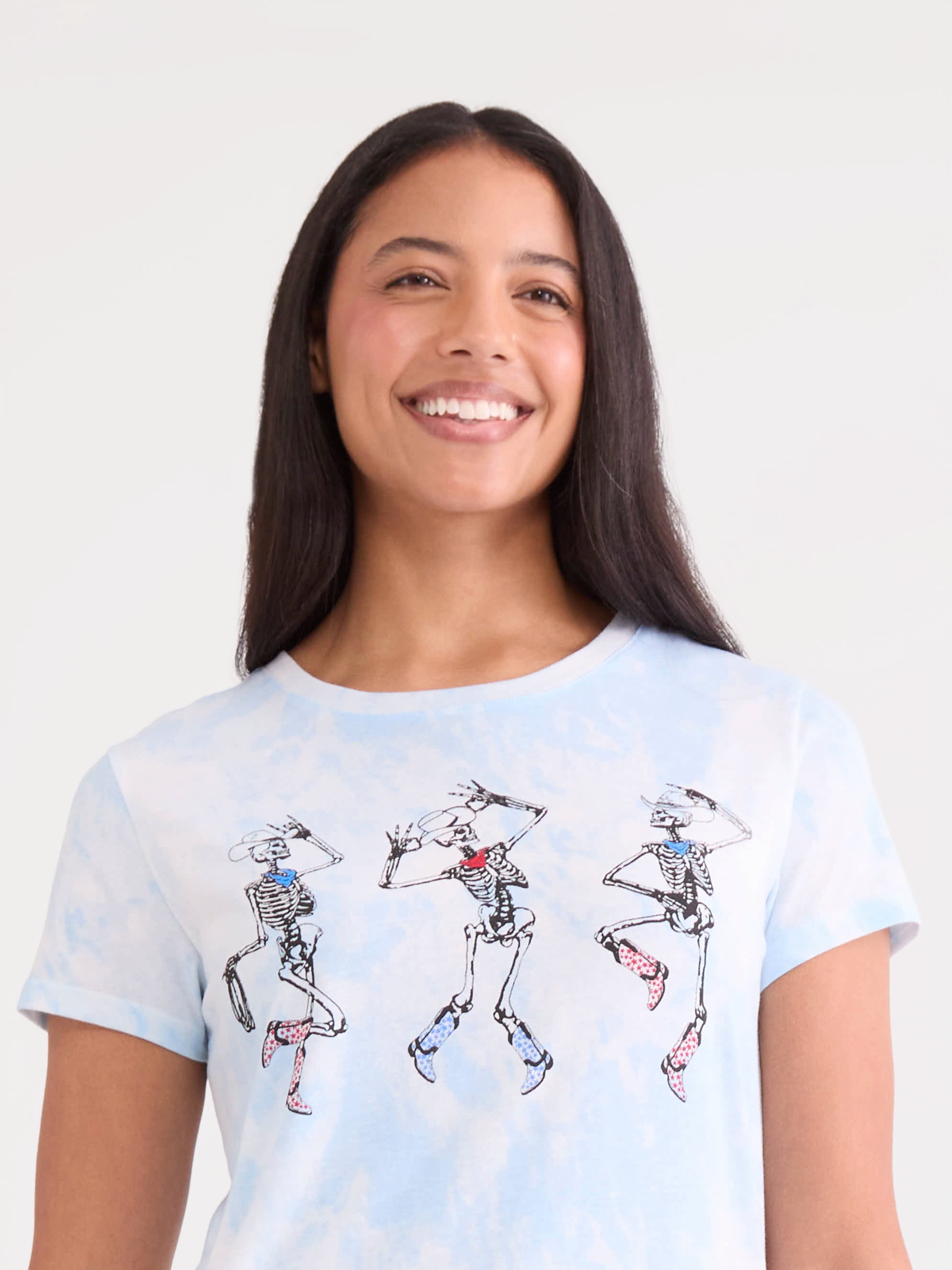 All American Skeleton Women's Graphic Tee with Short Sleeves, Sizes XXS-XXL