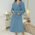 thumbnail image 2 of Aboser Womens Shawl Collar Robes Fuzzy Fleece Winter Bathrobes Warm Soft Midi Length Sleepwear Comfy Long Sleeve Nightgowns with Pockets Dark Blue M, 2 of 6