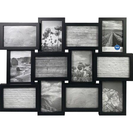(Holds 12 - 4x6 inch Photos)12-Opening Linear Black Collage Picture Frame