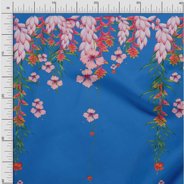 Soimoi Poly Georgette Fabric Leaves & Flower Panel Print Sewing Fabric Yard 52 Inch Wide