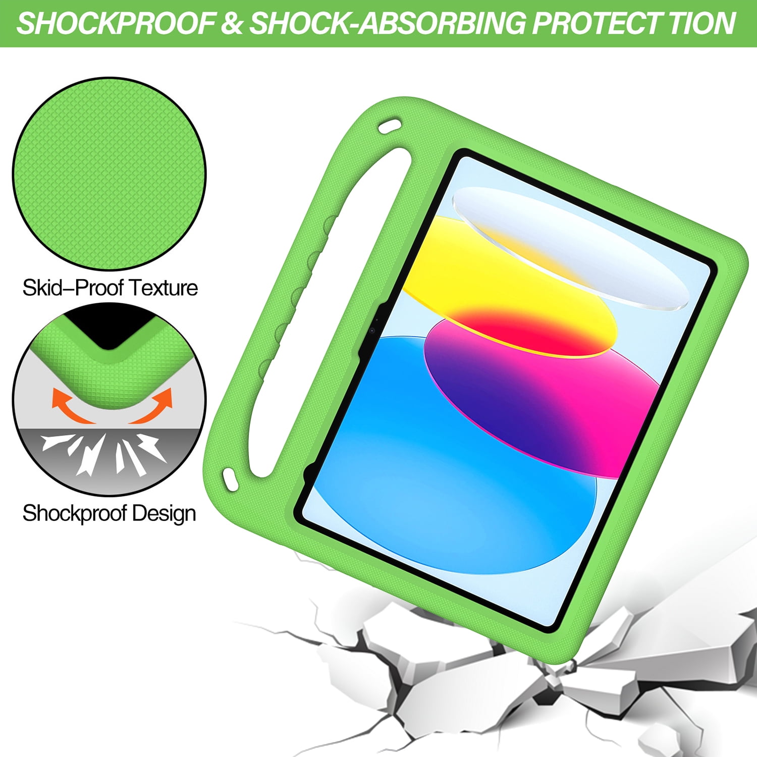 ELEHOLD for iPad 10th Generation 10.9" 2022 Rugged Case Kids Friendly EVA Full Body Protective Handle Grip Pencil Holder Kickstand Shockproof Kids Case for iPad 10th,Green