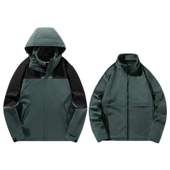 Mgmyaa Men's Windproof Convertible Jacket with Detachable Fleece Liner Hooded Outdoor Water Resistant Thermal Coat for Hiking Skiing
