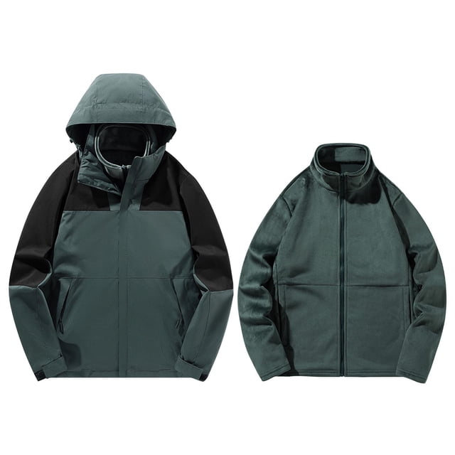 Pisexur Jackets for Men Comfortable Coats for Men Outdoor Solid Color Windproof Removable Inner Liner Pocket Zipper Jacket Army Green,M