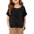 thumbnail image 4 of CCRFTGI Cute Linen Shirts for Children Girls Size 10-12 Short Sleeve Oversized Boho Crew Neck Summer Soft Tunic Blouses Beach Loose Comfy Girls Fashion Tops Black 7-8 Years, 4 of 4