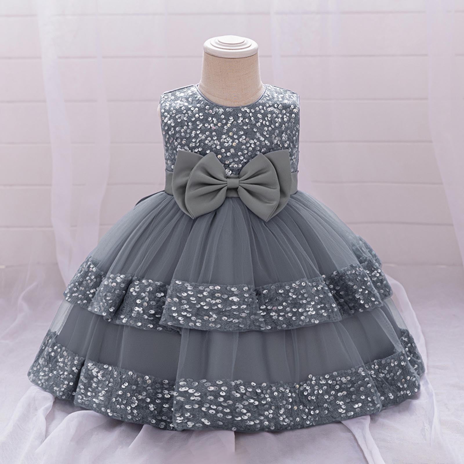 Baby Girl Pageant Dress Sleeveless Sequins Princess Dress Toddler Flower Wedding Birthday Party Gown Dresses 6 Months-3 Years