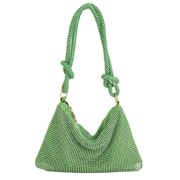 LEZMORE Women's Glitter Rhinestone Purse Crystal Evening Clutch Bag Shoulder Underarm Bag Green