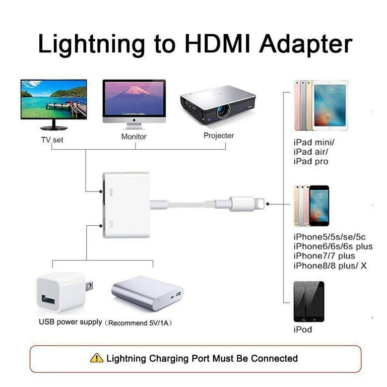 Digital AV HDMI Adapter, Apple MFi Certified iPhone Lightning to HDMI  Connector Compatible for iPhone 12/12 Pro 11 Pro/XS/XR/X/8 7 SE, iPad Pro  Mini