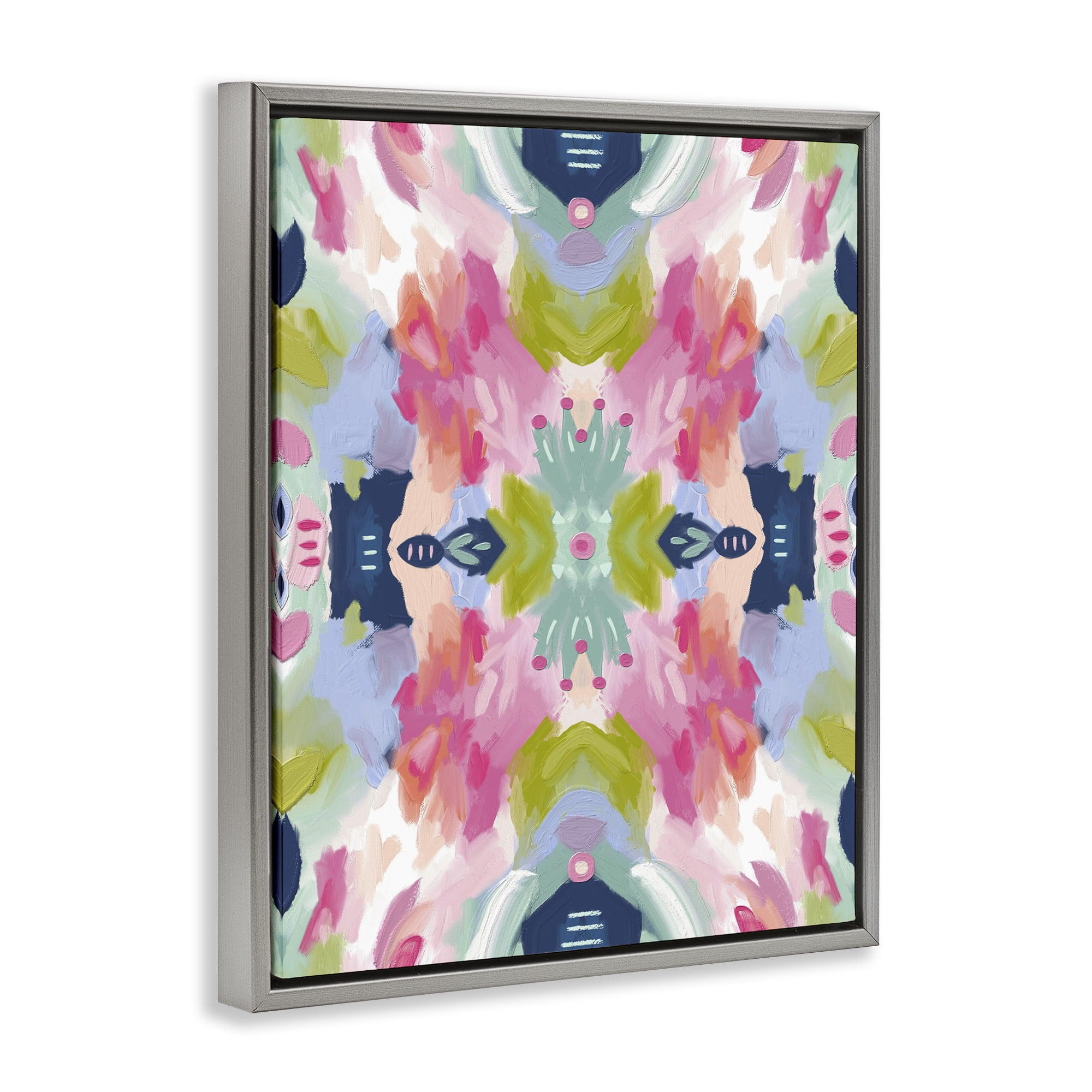 Stupell Industries Kaleidoscopic Floral Mandala Gray Framed Floater Canvas Wall Art, design by Lisa Nohren