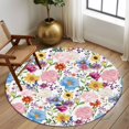 thumbnail image 3 of Colorful Floral Spring Large Area Rugs for Bedroom Living Room, Soft Non Slip Carpet Bedside Rug, Country Watercolor Botanical Round Floor Cover Kitchen Accent Rug 5' for Dining Room/Office, 3 of 9
