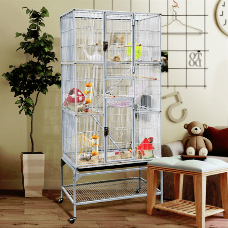 Yaheetech 69''H Extra Large Rolling Metal Pet Cage with Detachable Stand, White