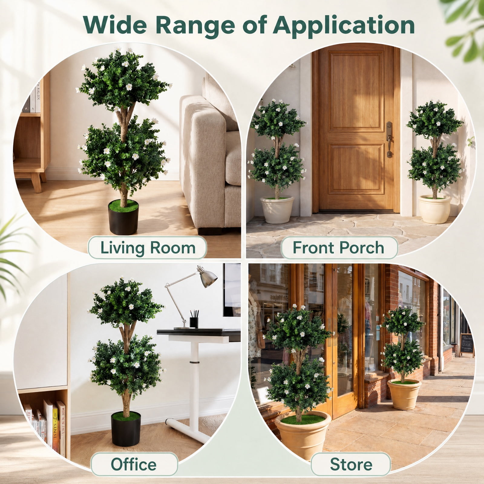 Vebreda Artificial Plant Decor, 2 Pack 36" Artificial Double Ball Boxwood Topiary Tree with 41 Blossoms, Vivid and Lifelike Boxwood Tree