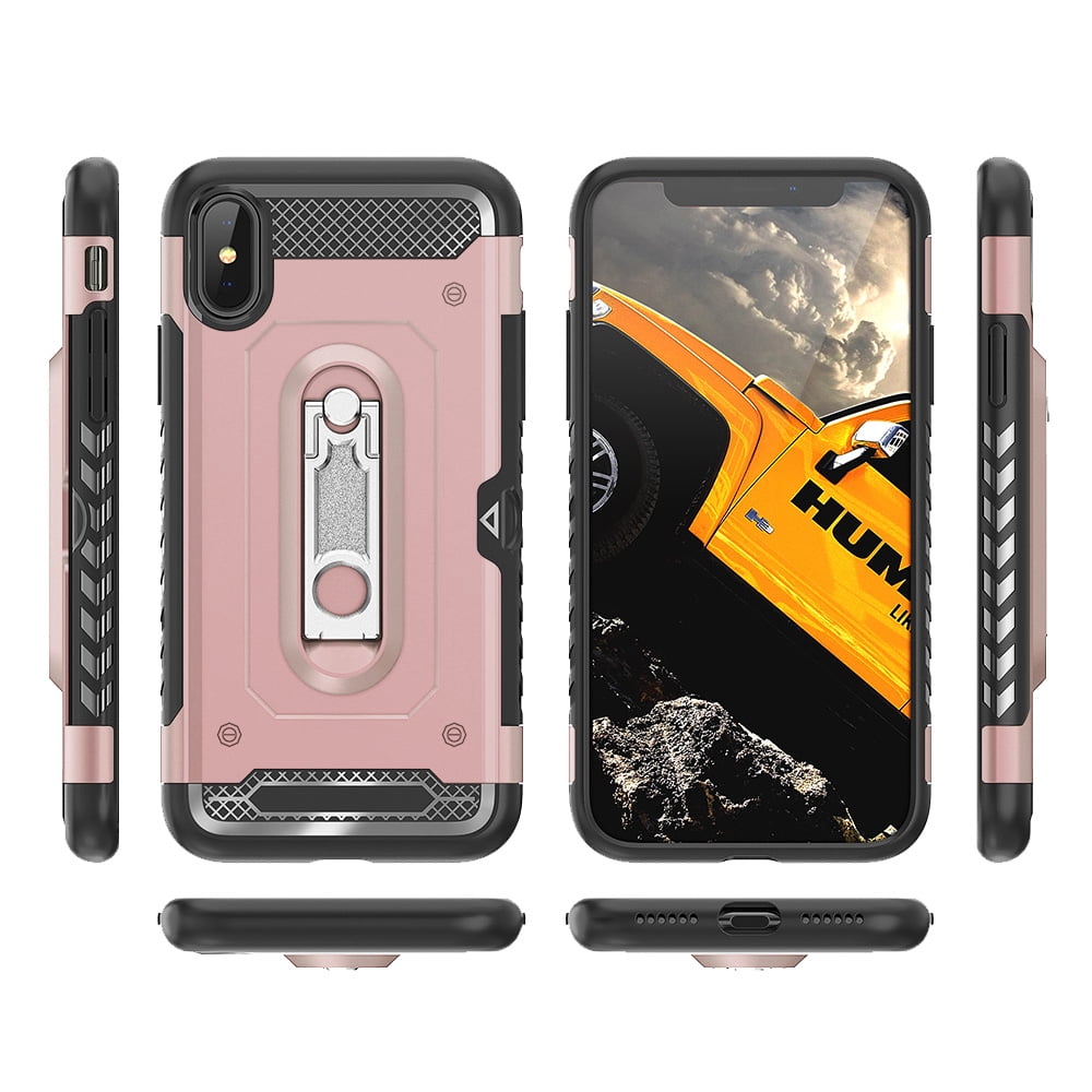 Perfect Fit Hybrid Case for iPhone X Heavy Duty with Built-In Stand and Card Holder