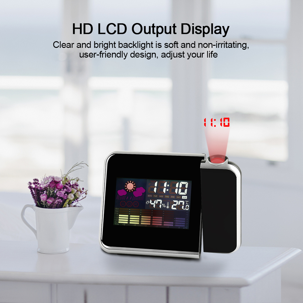 Jeobest Digital Projection Alarm Clock with Weather Station Clock LED