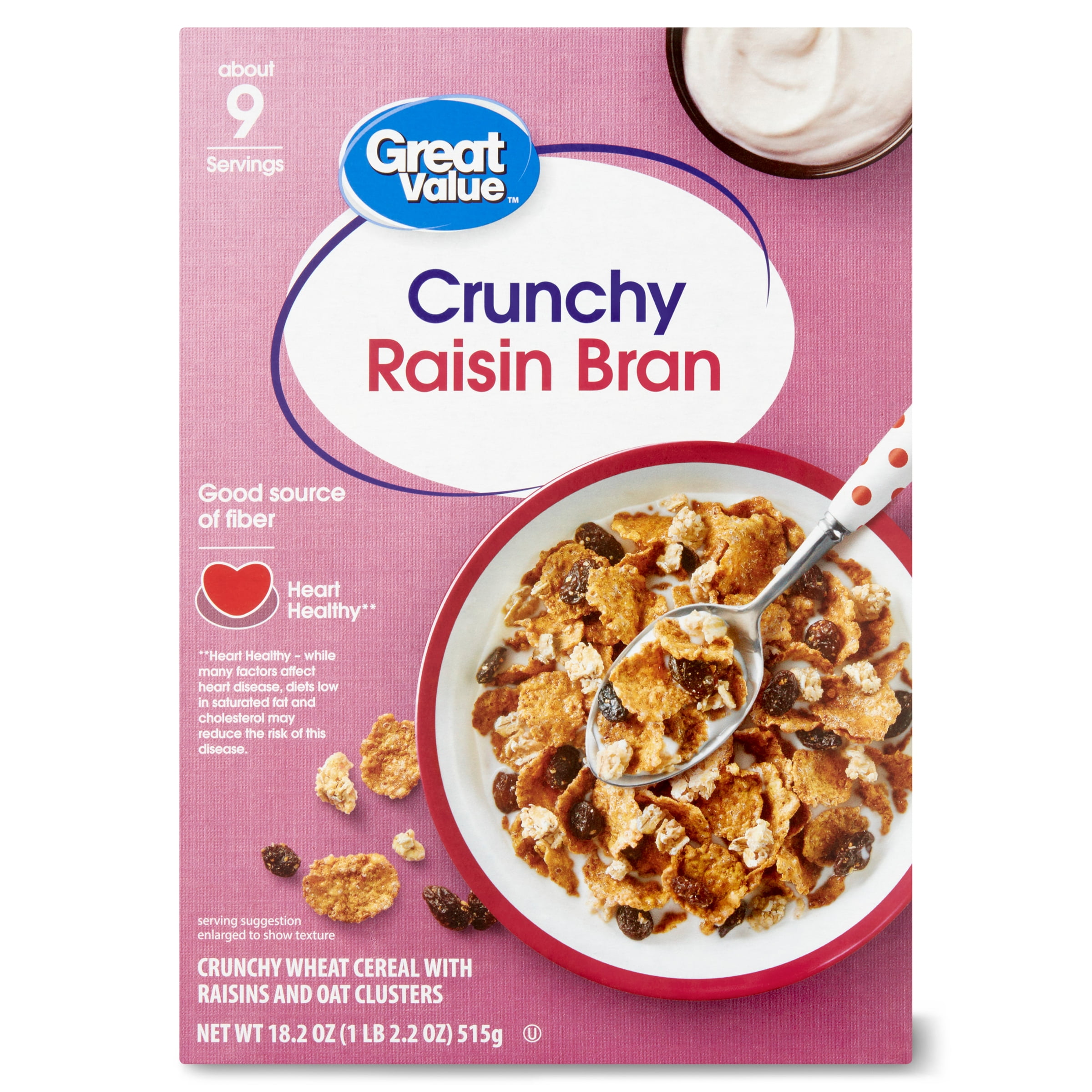 Great Value Crunchy Raisin Bran Cereal, 18.2 oz