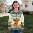 thumbnail image 5 of COEQINE Trendy Loose Fit Quarter Zip Sweatshirt for Girls, Long Sleeve Pullover Tops with Collar, Casual Oversized Sweatshirt for Teens Kids 7-8 Years, Highland Cow American Tribal Sunflower, 5 of 7
