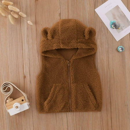 

QISIWOLE Infant Toddler Baby Boys Girls Beige Ear Hooded Vest Cardigan Zip Tank Top clearance under $10 !