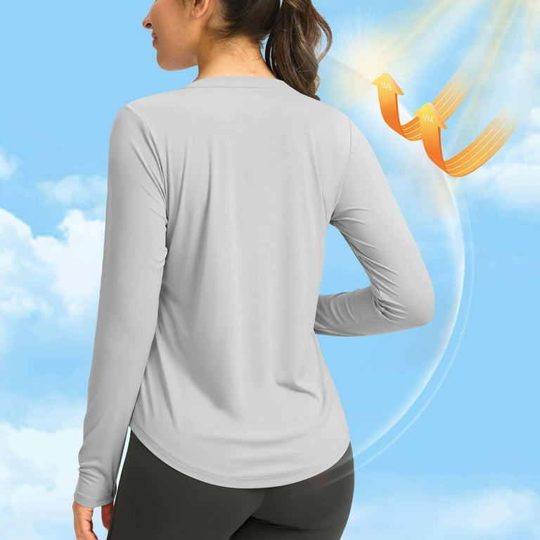 Qelini Women's Sun Shirts Upf 50 Long Sleeve UV Protection Shirt Full Zip Clothing Thumb Hole Lightweight Quick Dry Solid Color Tops Running Hiking