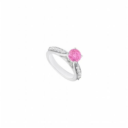 - 14K White Gold Pink Sapphire & Diamond Engagement Ring, 0.80 CT - Size 8.5