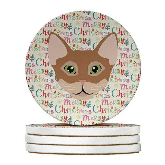 Chausie Cat Christmas Large Sandstone Coasters Pack of 4 4 in x 4 in