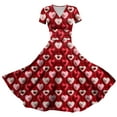 thumbnail image 2 of LWavelet 2026 Valentine's Romantic Crochet Heart Floral Dress Women, V-neck Short Sleeve Fitted Waist Flared Casual Sundresses Watermelon Red M, 2 of 4