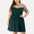 thumbnail image 2 of Vestido de verano de talla grande para mujer, sexy, con cuello redondo, de encaje, de manga corta, liso, con espalda descubierta Fridja  qw4043, 2 of 9