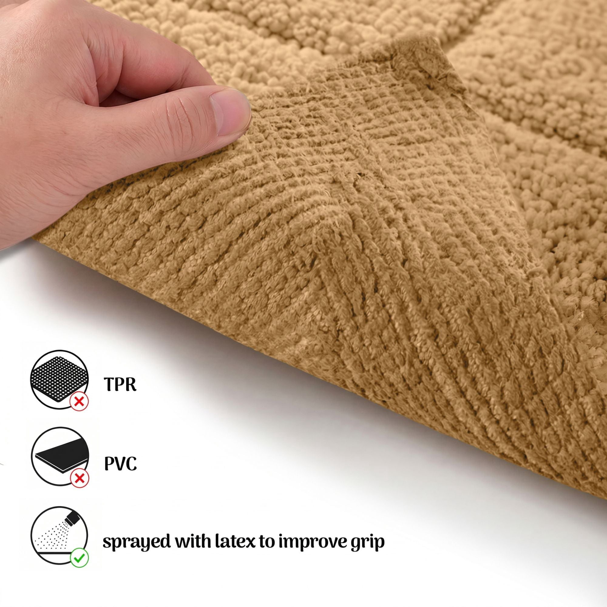 Superior Checkered Cotton Washable Non-Slip Bath Rug, Runner Size, Toast