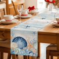 thumbnail image 5 of Navy Blue Coastal Table Runner 72 Inches, Shell Starfish Coral Vintage Summer Beach Bed Runner Dresser Scarves Tabletop for Indoor Outdoor Parties/Ceremony/Banquet, 14" x 72", 5 of 9