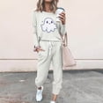 thumbnail image 2 of BiZtdJrK Workout Sweatsuit for Women Ghost Print Long Sleeve Crew Neck Sweatshirts and Drawstring Pants 2 Piece Sets Lightweight Jogger Tracksuits Halloween Outfits with Pockets AD-White L, 2 of 5