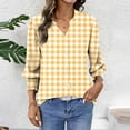 thumbnail image 4 of Pounoo Womens Classic Plaid Tops 3/4 Sleeve V Neck Button Up Relaxed Fit Blouses Breathable Office Casual Spring Summer Outfits Gift, 4 of 7