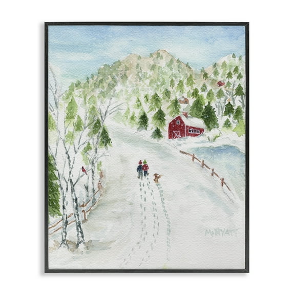 Stupell Industries Steps in Country Snow Holiday Painting Black Framed Art Print Wall Art, 11 x 14