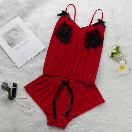 

Mrat Pajama Sets Womens Pajama Set Print Ladies V-Neck Velvet Stain Pajamas Bowknot Shorts Set Female Knit Pajama