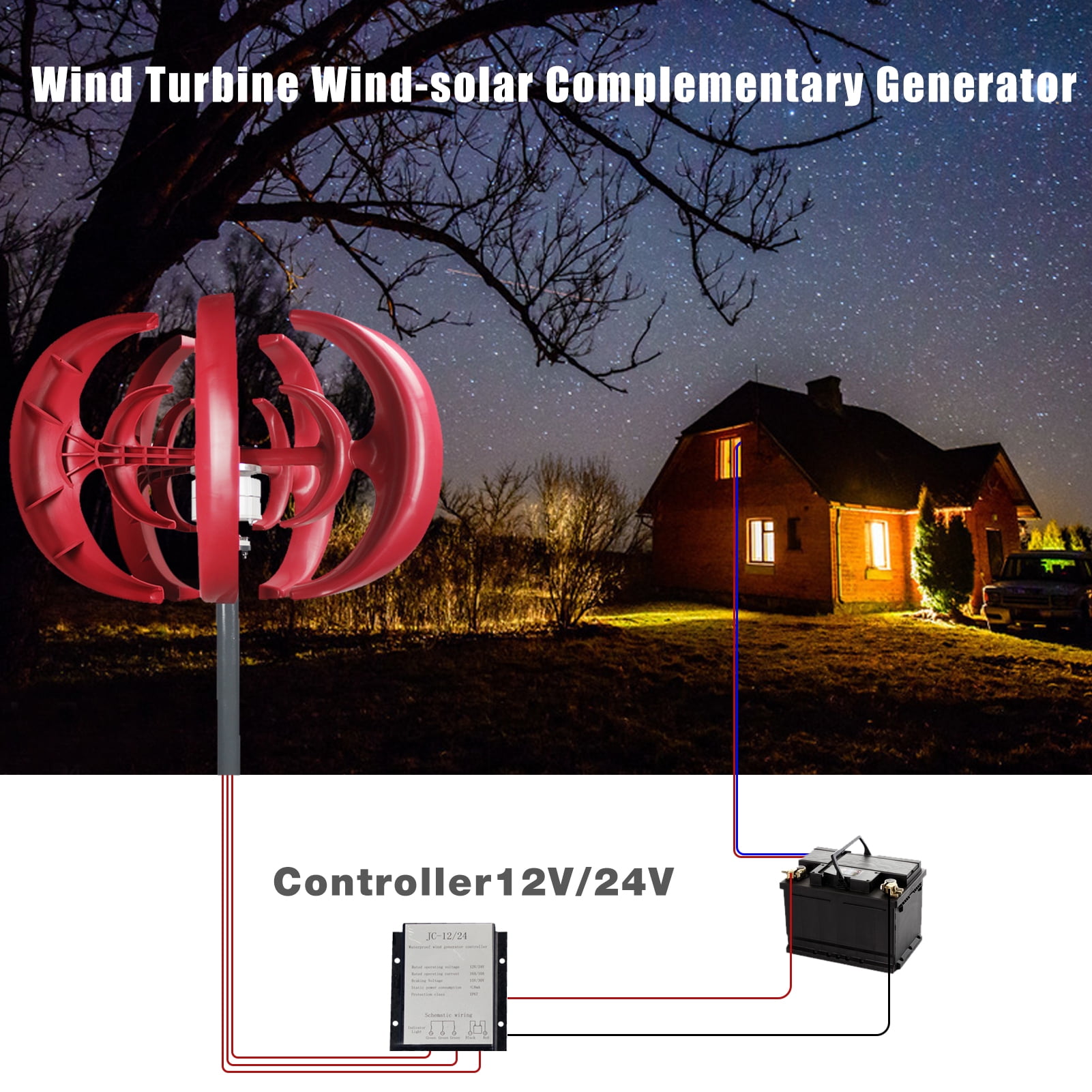 Visland Wind Turbine 4500W max 12V / 24V 5 Blade Wind Vertical Axis Generator 3 Phase AC Permanent Magnet Generator Wind Turbine Kit with Controller ...